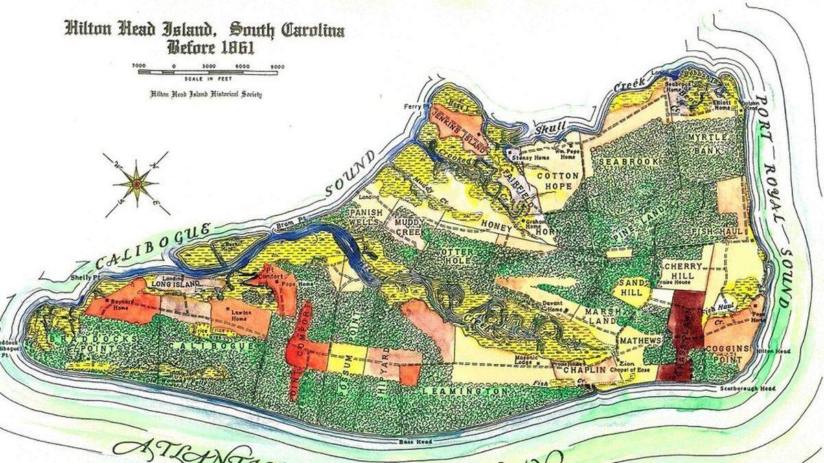 In 1861, nearly all of Hilton Head Island was covered by plantations worked by slaves, according to maps from The Heritage Library and Beaufort County historians. Today, all gated communities sit on pieces of land that once operated as plantations, although few still publicly use the name. A petition to remove the word “plantation” from community signage has garnered over 4,500 signatures.