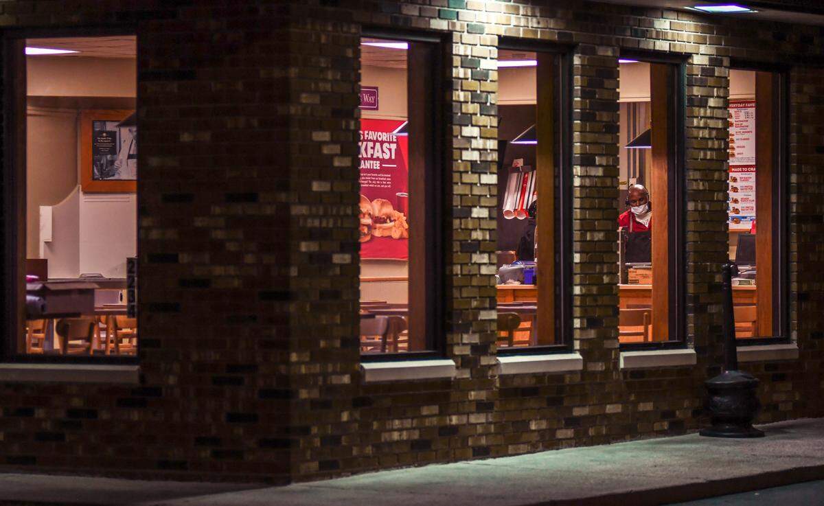 After working an 8-hour day shift at Beaufort County Animal Services in Okatie, Lady’s Island resident shift manager Trevor Heyward prepares to close the Wendy’s restaurant to drive-thru customers at midnight on Wednesday, Feb. 24, 2021 on Boundary Street in Beaufort.