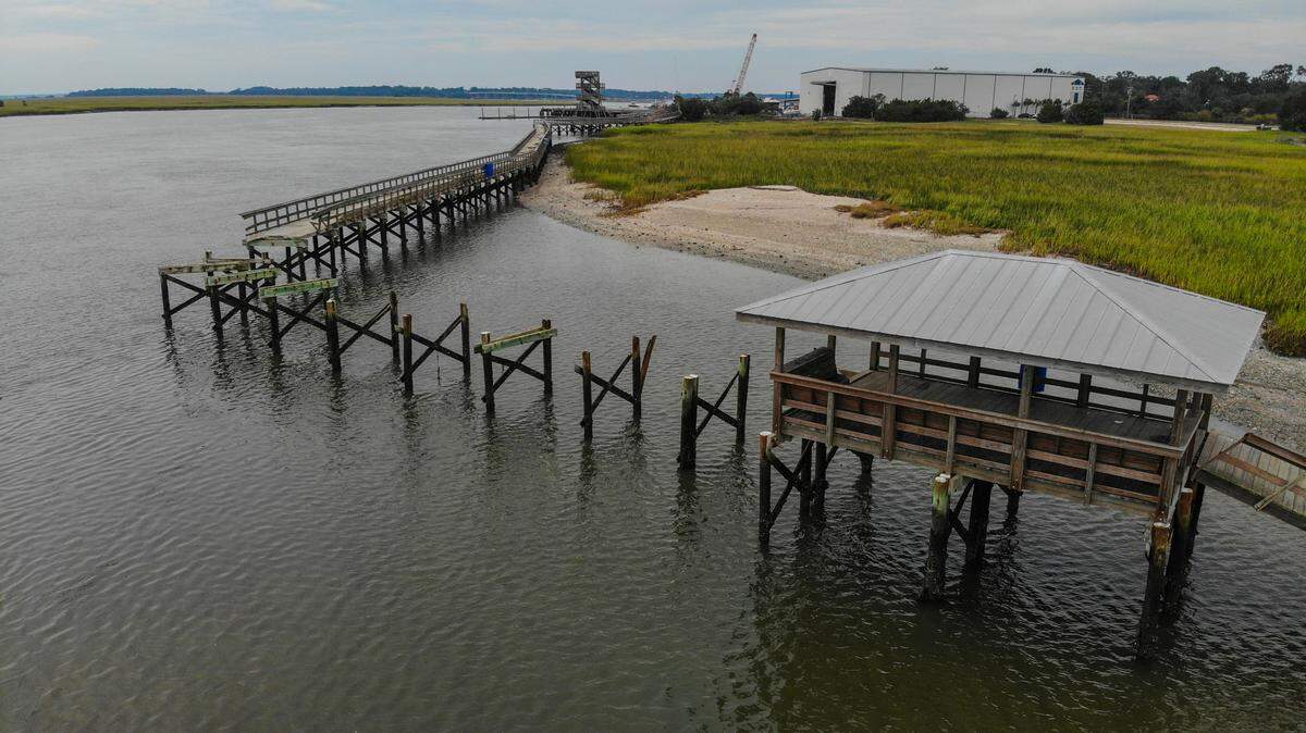 A view of the damage caused by Tropical Storm Helene when it arrived early Friday to the Henry Robinson Boardwalk as photographed on Tuesday, Oct. 1, 2024 in the Town of Port Royal.