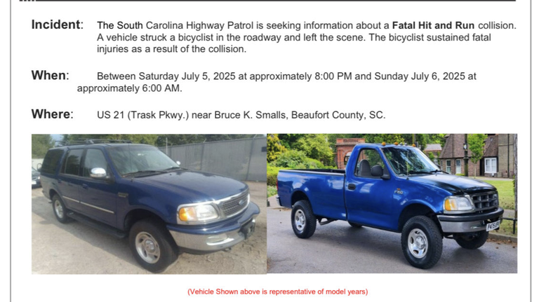 Update: Troopers look for blue vehicle involved in deadly Beaufort hit-and-run