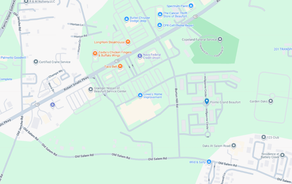 The location of Pointe Grand Beaufort is indicated by the blue marker.