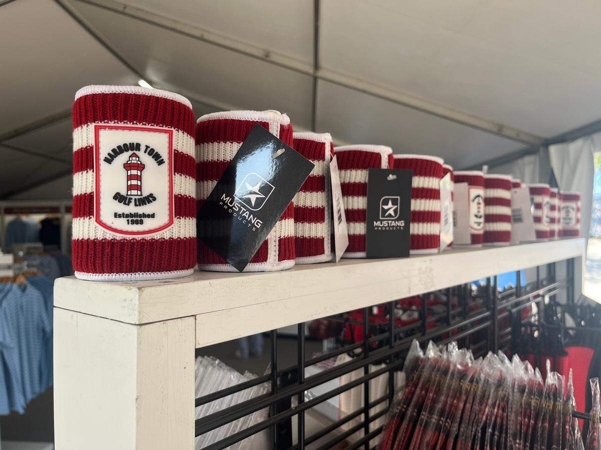 Harbour Town Golf Links koozies for purchase at the Peter Millar Golf Shop on Friday, April 18, 2025