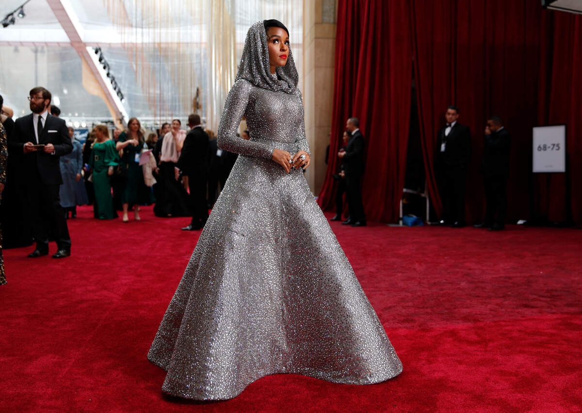 Janelle Monae arrives at the Oscars on Sunday, Feb. 9, 2020, at the Dolby Theatre in Los Angeles.