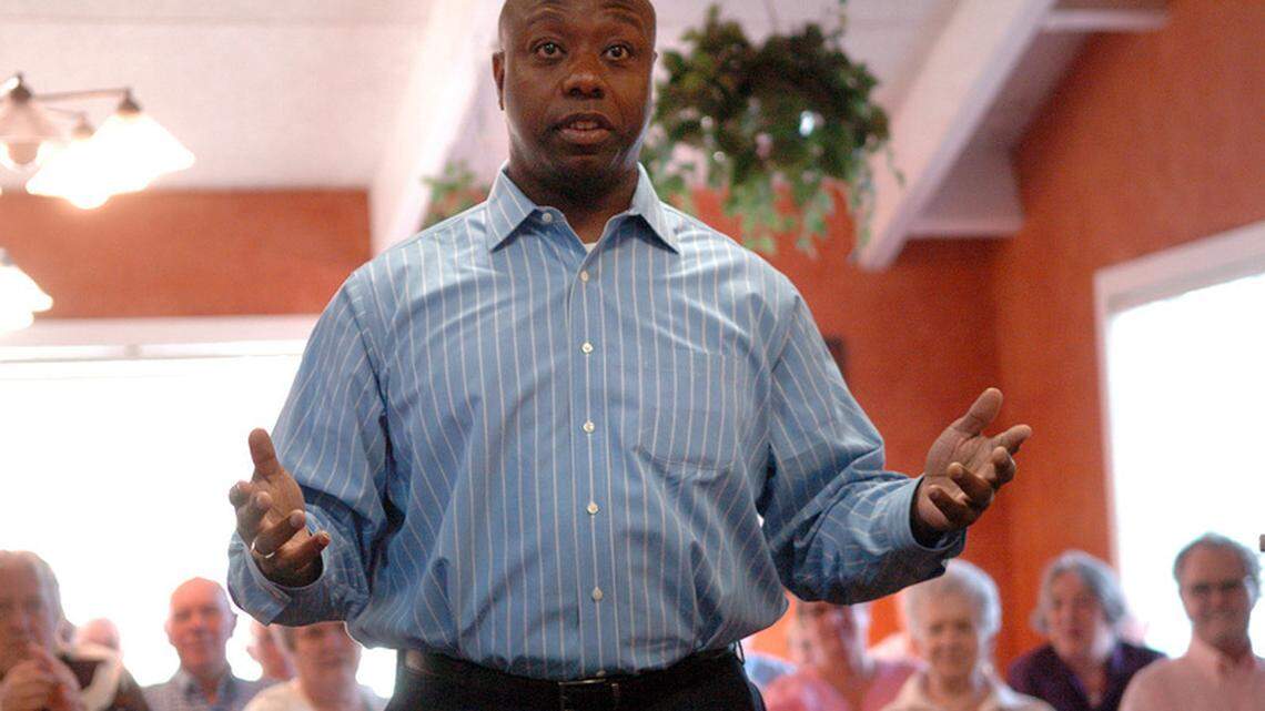 First congressional district Rep. Tim Scott, R-Charleston, speaks to Bluffton Tea Party members during a meeting Wednesday in Bluffton.