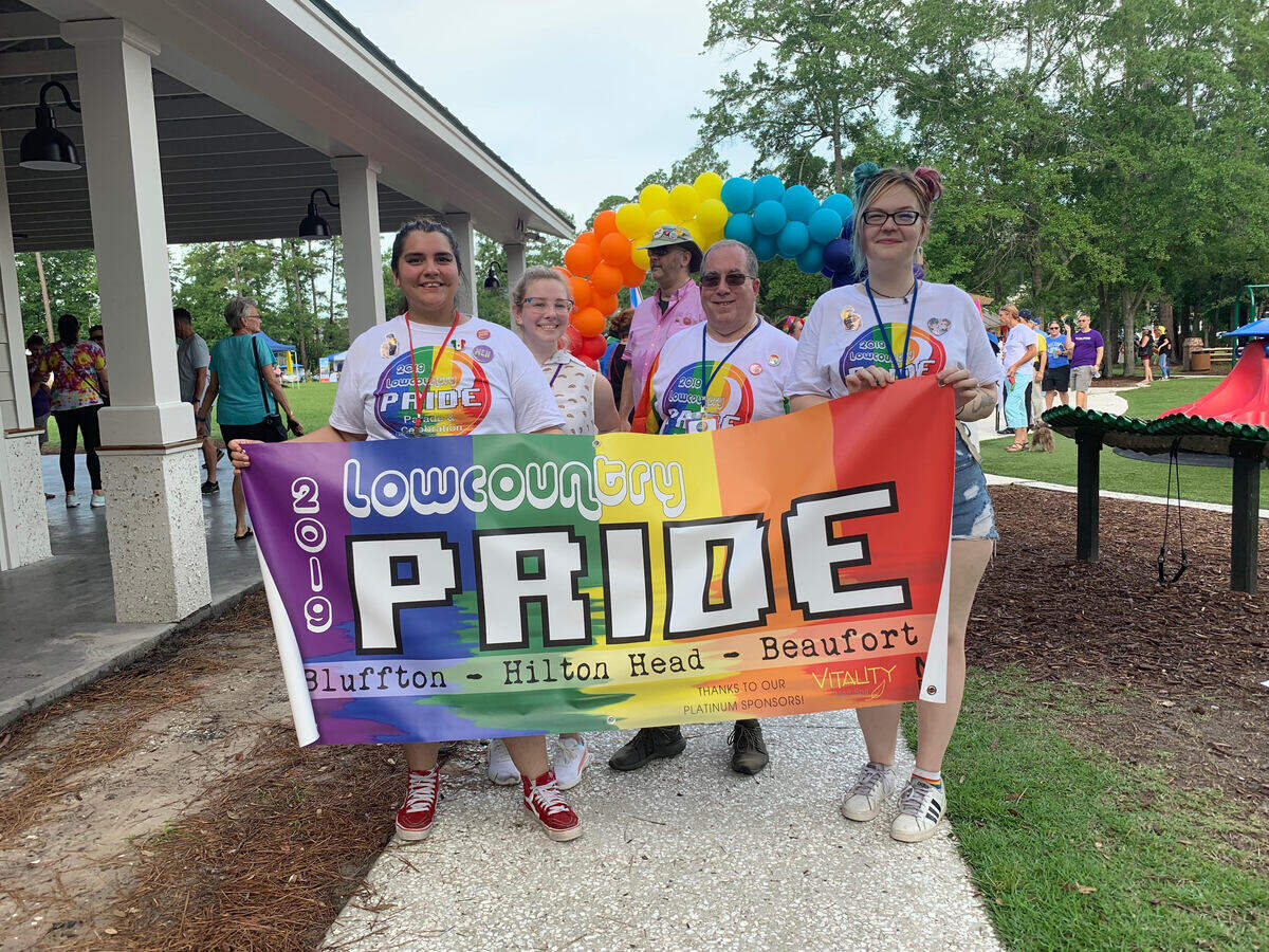 Leaders of Lowcountry PRIDE led the parade (left to right): Ashley Mendez, Rahne Ery, Mitch Siegel, and Nathalie Beard.
