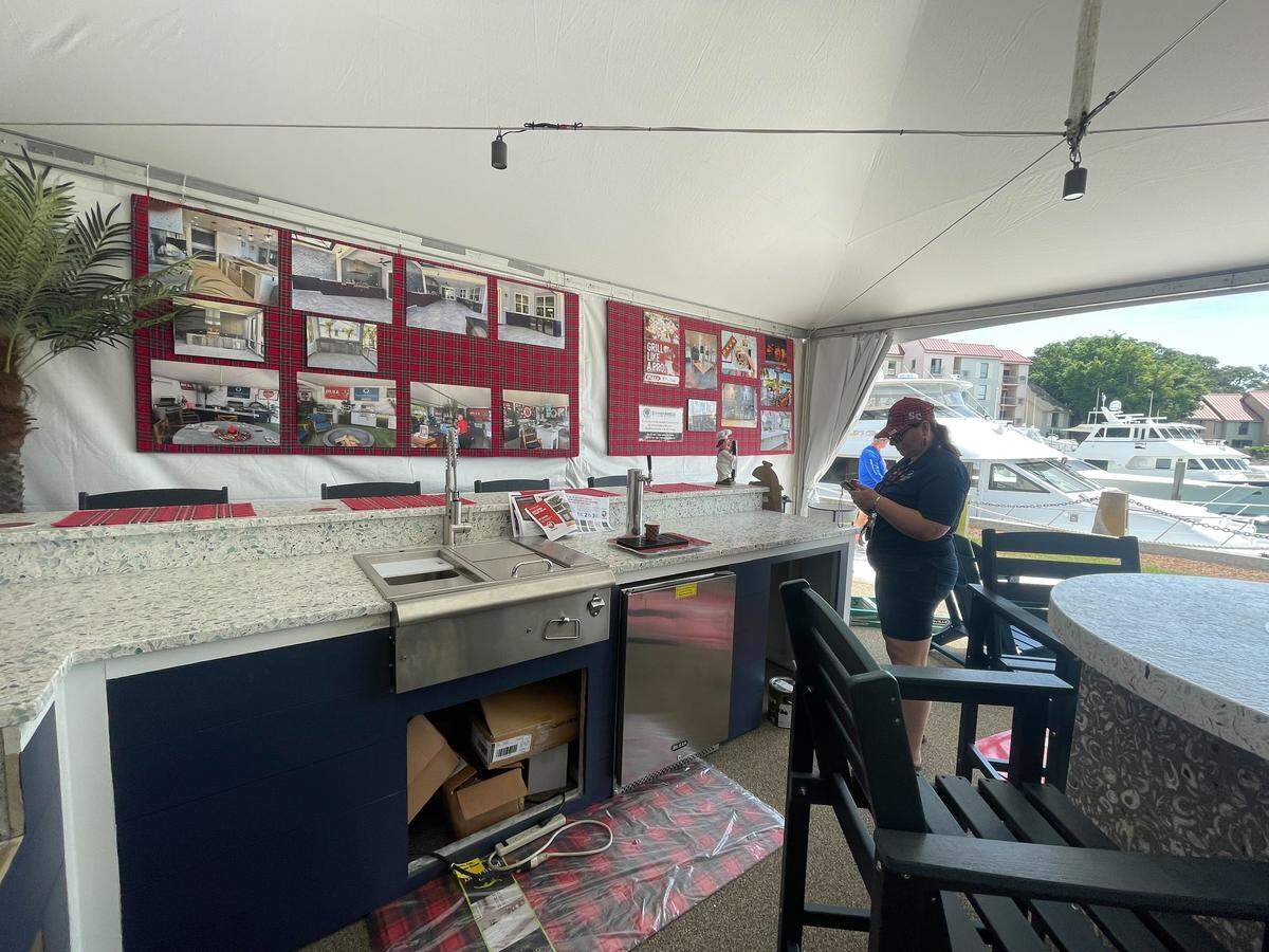 It took a crew of seven people over five hours to set up this stunning outdoor kitchen display, and there’s still more to do, Greab said.