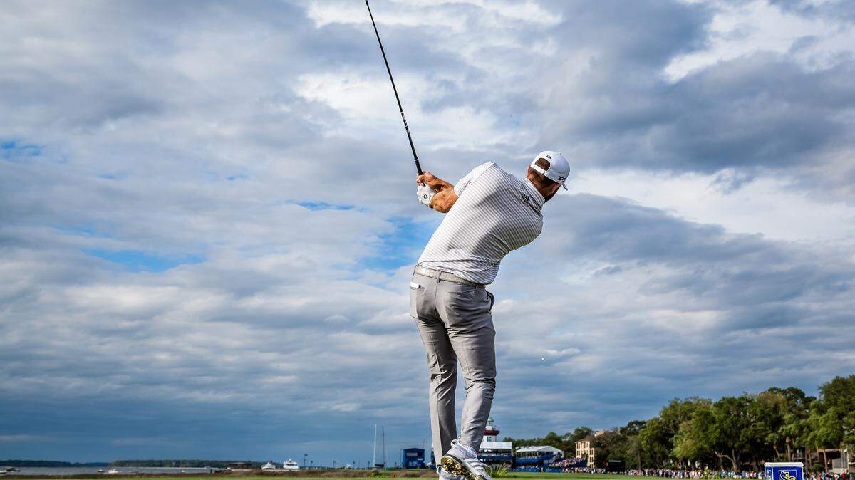 Dustin Johnson sends a ball down the 18th fairway on Saturday afternoon during the third round of the RBC Heritage Presented by Boeing at Harbour Town Golf Links at Sea Pines on Hilton Head Island.