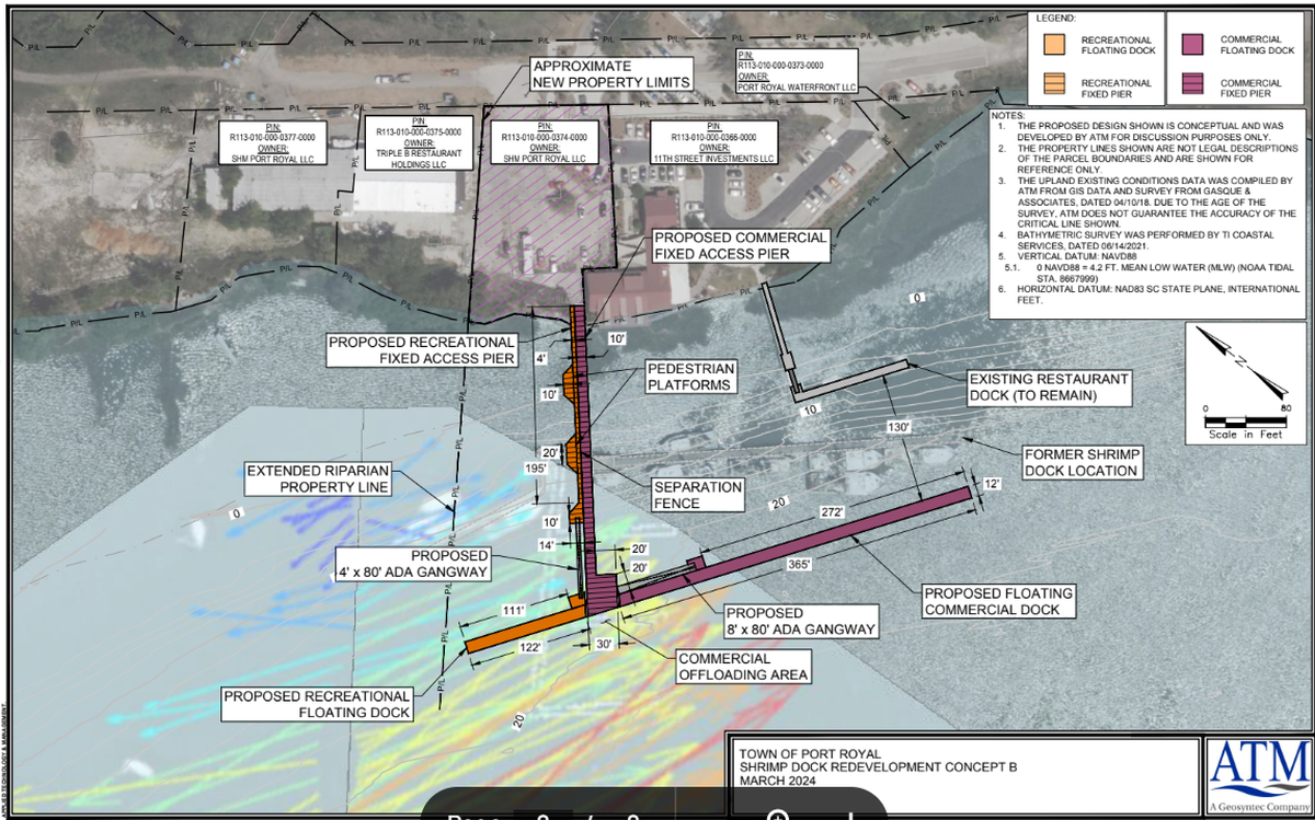 This is the proposed configuration of new shrimp docks that the town of Port Royal is proposing near Fishcamp at 11th Street and the Shellring Ale Works.