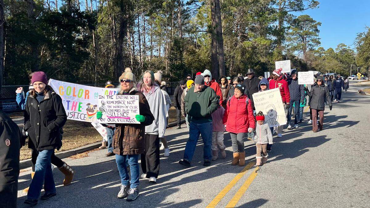More than 100 people walked in the annual MLK Memorial March from Hilton Head Island High School on Monday morning, Jan. 20, 2025, an annual event planned by the Hilton Head Martin Luther King Committee for Justice.