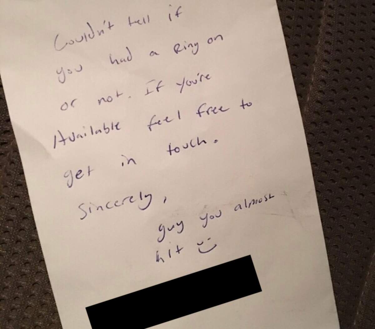 The note from Kole Suchecki to his future wife, Nancy Kate Pippin. He left it on her windshield after she nearly hit him in the parking lot at Bluffton’s Food Lion grocery store. Suchecki’s phone number has been redacted from the photo.