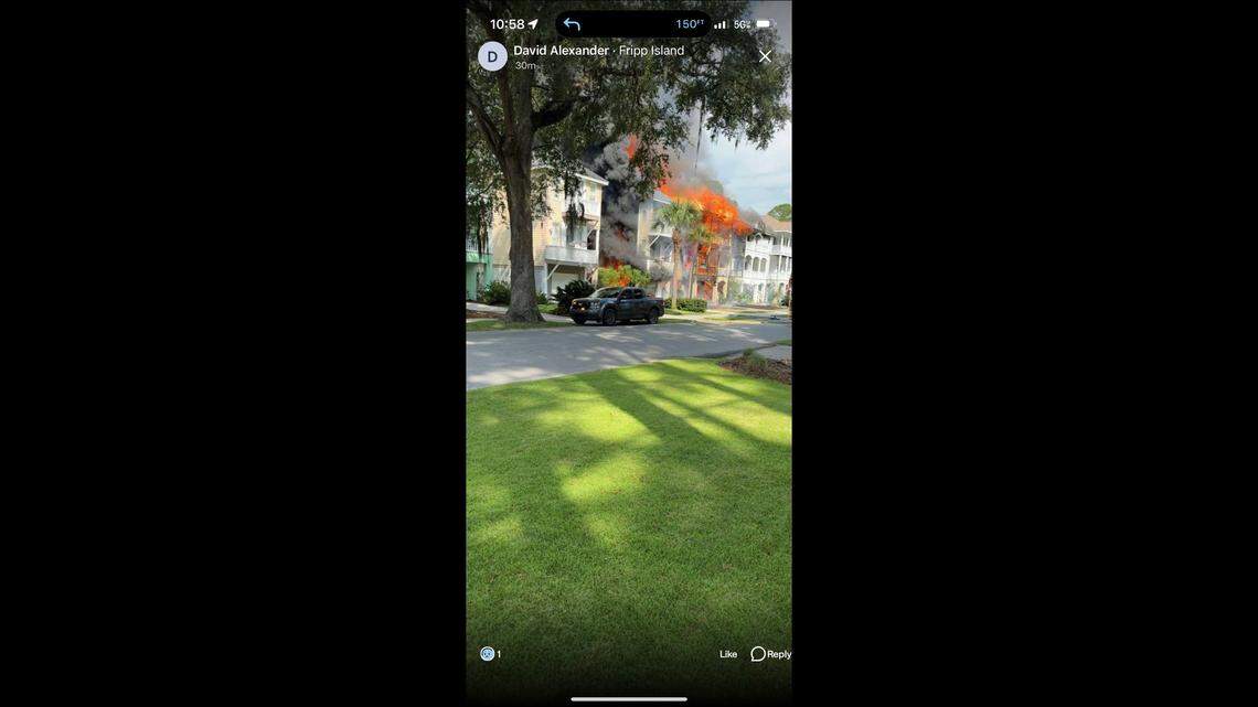 A fire involving multiple houses on Fripp Island was still burning as of early afternoon Saturday.