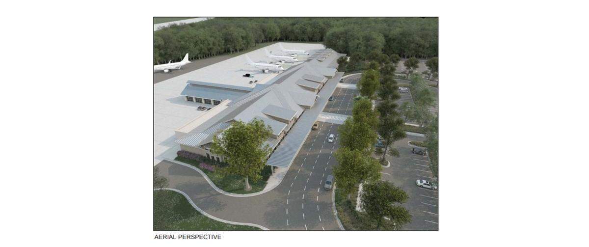 An aerial view of the proposal for a new terminal at the Hilton Head Island Airport.