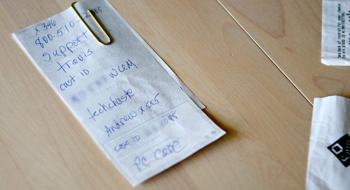 The back of the check that Laura Marks wrote to HP Tech Chaste in March to receive firewall protection for her Apple computer. About four months later she received a call saying the company could no longer honor the five year protection and would issue a refund.