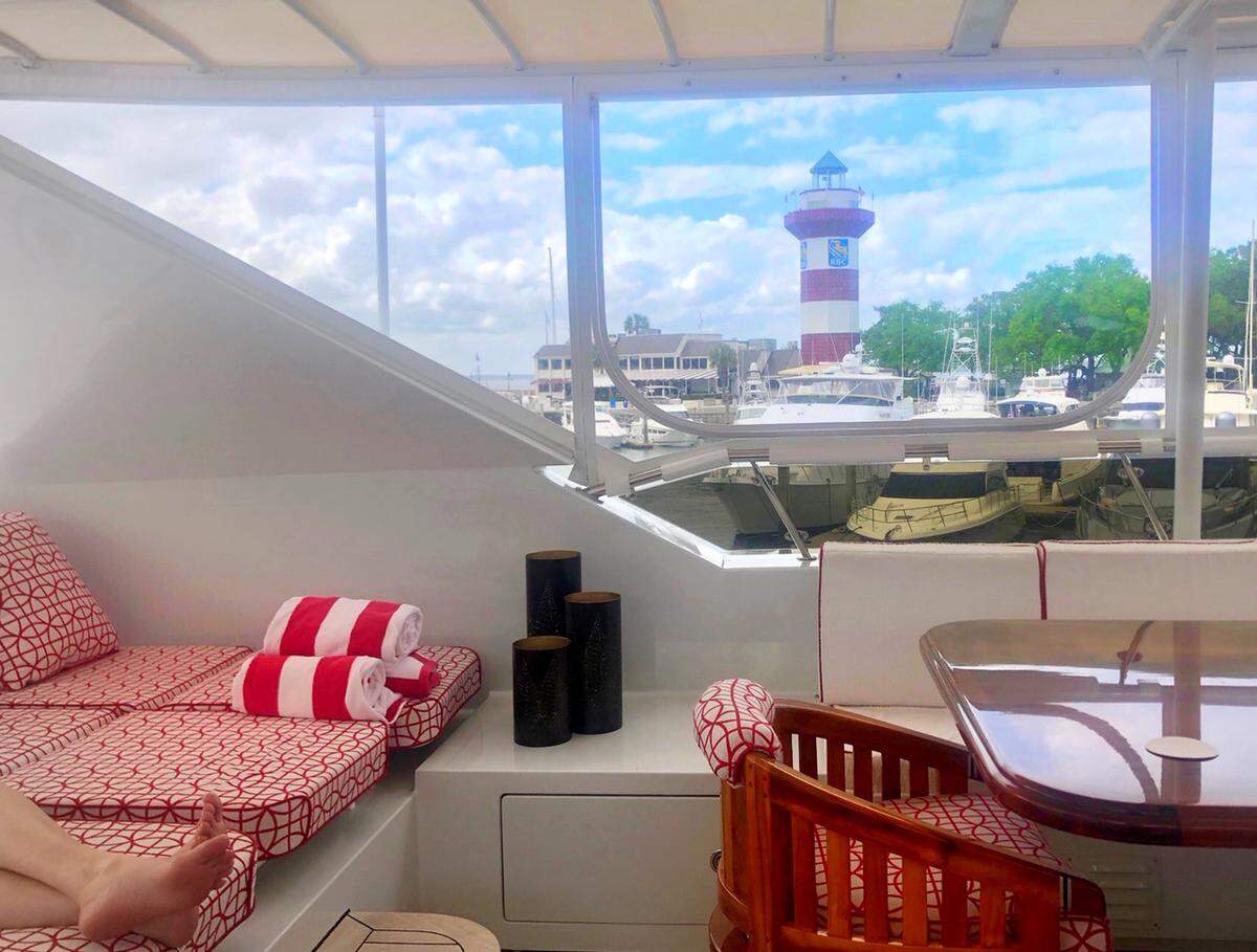 The view from the rooftop deck and jacuzzi aboard the Haven yacht in Harbour Town Yacht Basin on April 18, 2019 for RBC Heritage Presented by Boeing.