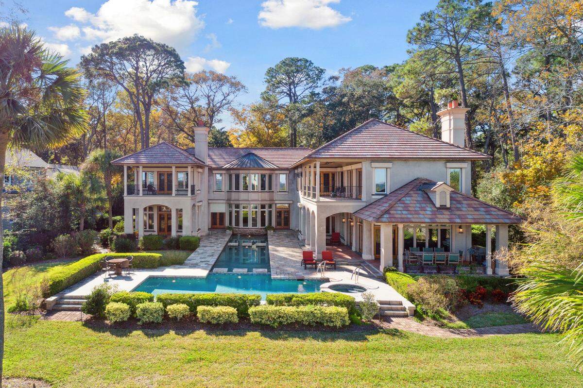A daylight view of the rear exterior of the home found at 30 Oyster Shell Lane on Hilton Head Island, SC.