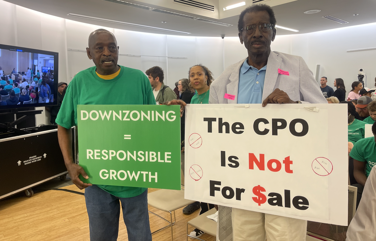 Roy Brown (left) and Arnold Brown (right) attended the Beaufort County Council meeting on April 28, 2025. Despite, their shared last name, they are not related. The two men have differing opinions when it comes to the much-debated development on Pine Island.