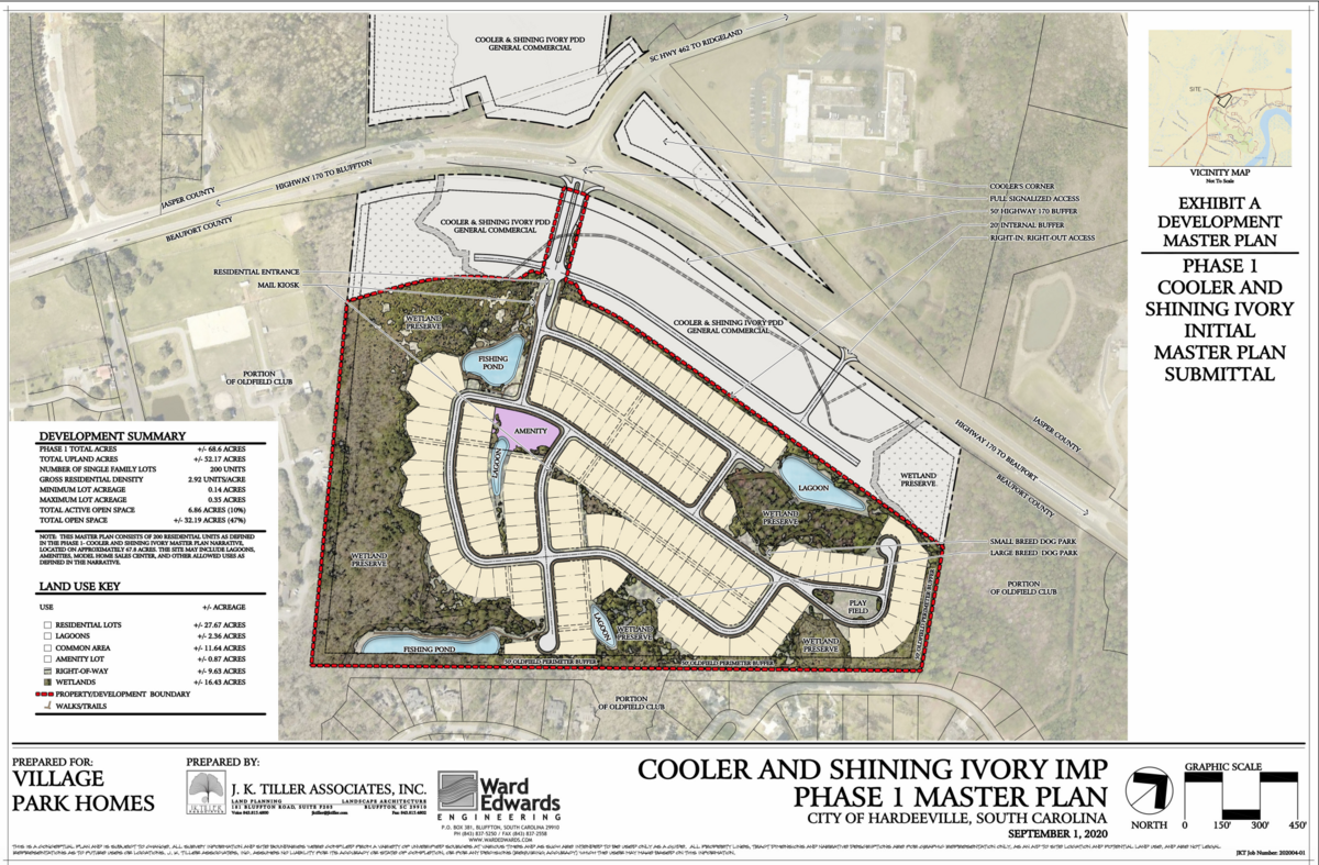 Development plans for the first phase of the Cooler and Shining Ivory tracts along S.C. 170.