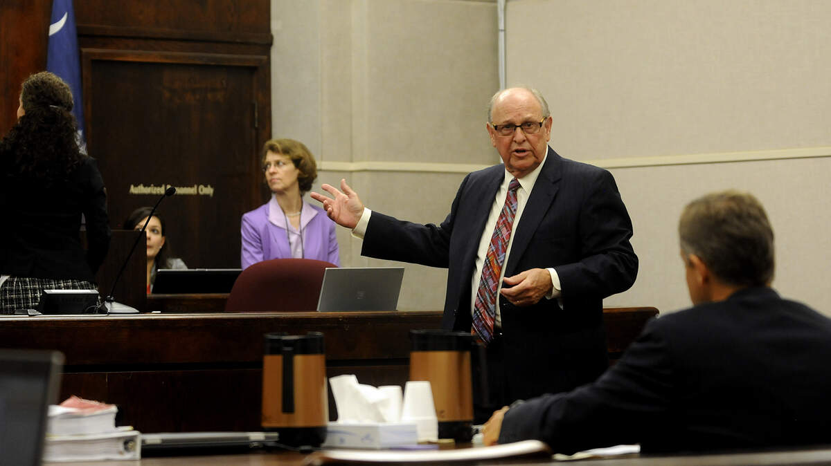 Defense attorney Lionel Lofton addresses 14th Circuit Solicitor Duffie Stone after approaching the judge during a probation hearing for former Beaufort County Clerk of Court Elizabeth Smith on Tuesday afternoon at the Beaufort County Courthouse. Judge Brooks Goldsmith denied Smith's motion to end her probation early.