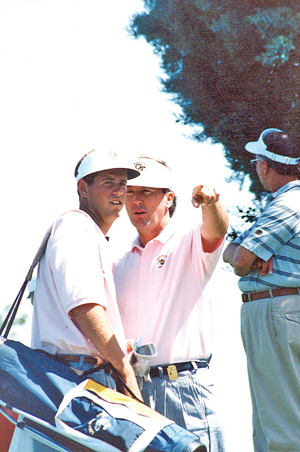 In this photo from 1992, Ridgeland, S.C. native and Georgia Tech golf coach Puggy Blackmon, center, is pictured with Stewart Cink, left, when Cink was in college.