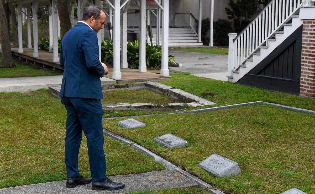 Michael B. Moore, a descendant of Civil War hero Robert Smalls, spends some time at the gravesites of the Smalls family on Thursday, March 7, 2024 at Tabernacle Baptist Church in Beaufort. Moore, a Democrat, officially announced his campaign for&nbsp;the U.S. House of Representatives in&nbsp;South Carolina’s First Congressional District.