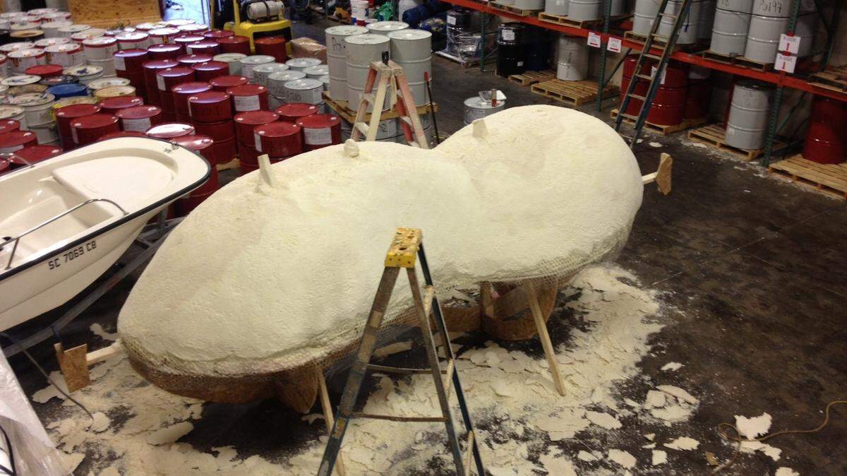The "World's Largest Boiled Peanut" while it was being built.