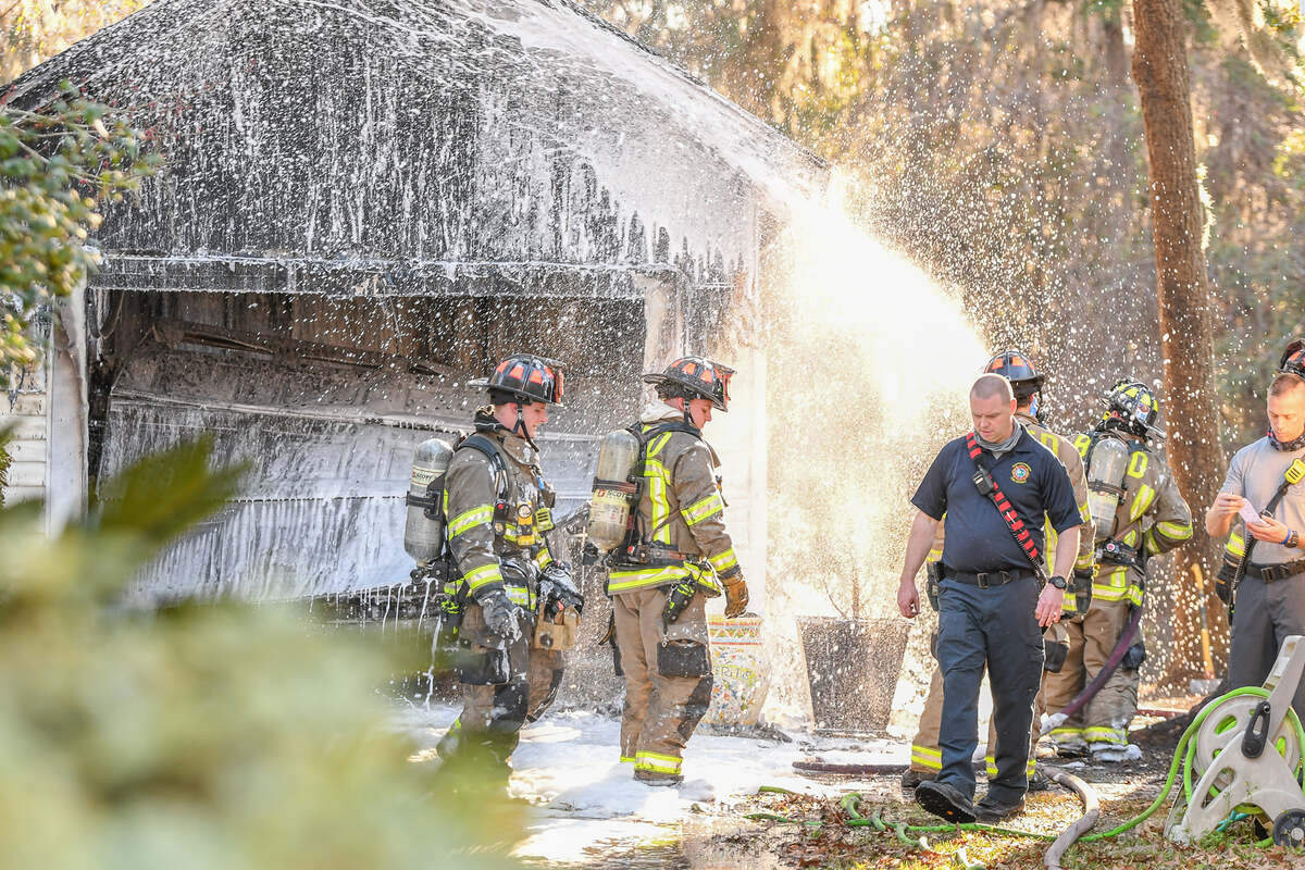 The Bluffton Township Fire District responded to a fire in a detached garage in the Westbury Park neighborhood on Tuesday, Feb. 24, 2021.