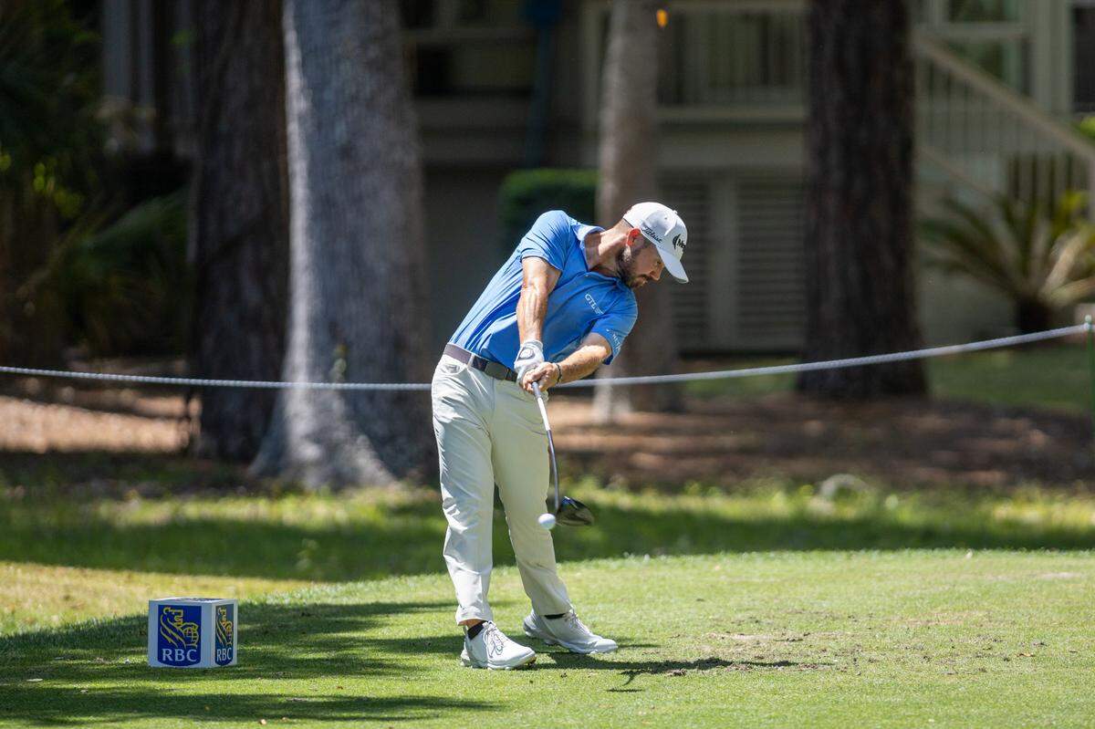 Brian Harman tees off from the fifth hole during the third round of the 2023 RBC Heritage tournament. He will return to play in the 56th annual event in 2024.