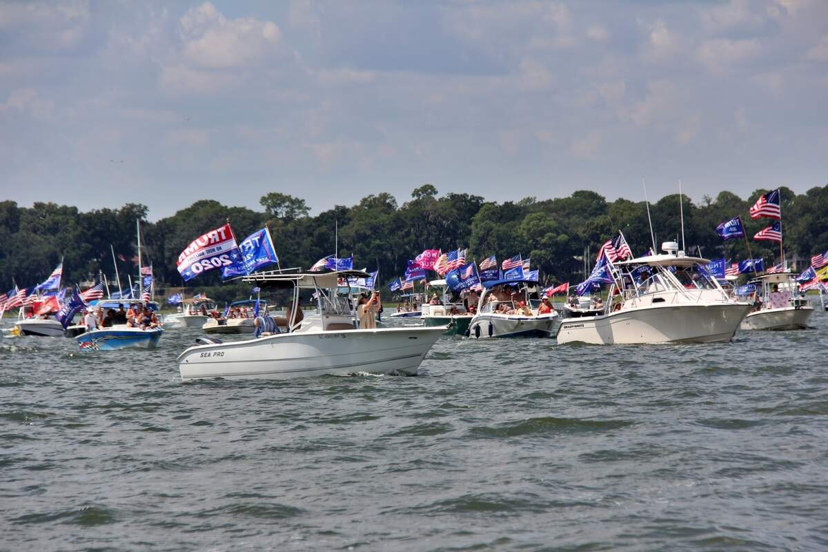 Boaters participate in a parade in support of President Donald Trump on Saturday, Sept. 5, 2020 near Beaufort, S.C.