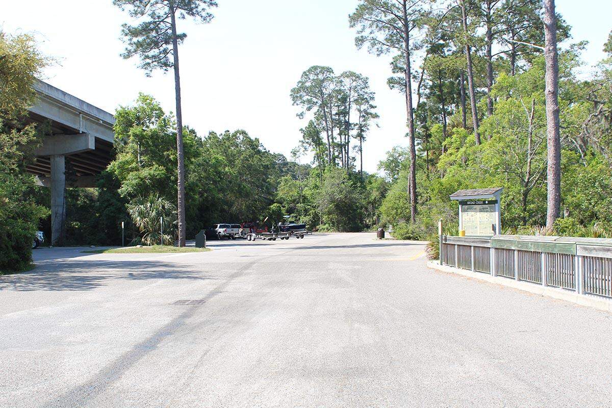 Parking for the Cross Island Boat Landing, which is also known as the Broad Creek Boat Ramp.