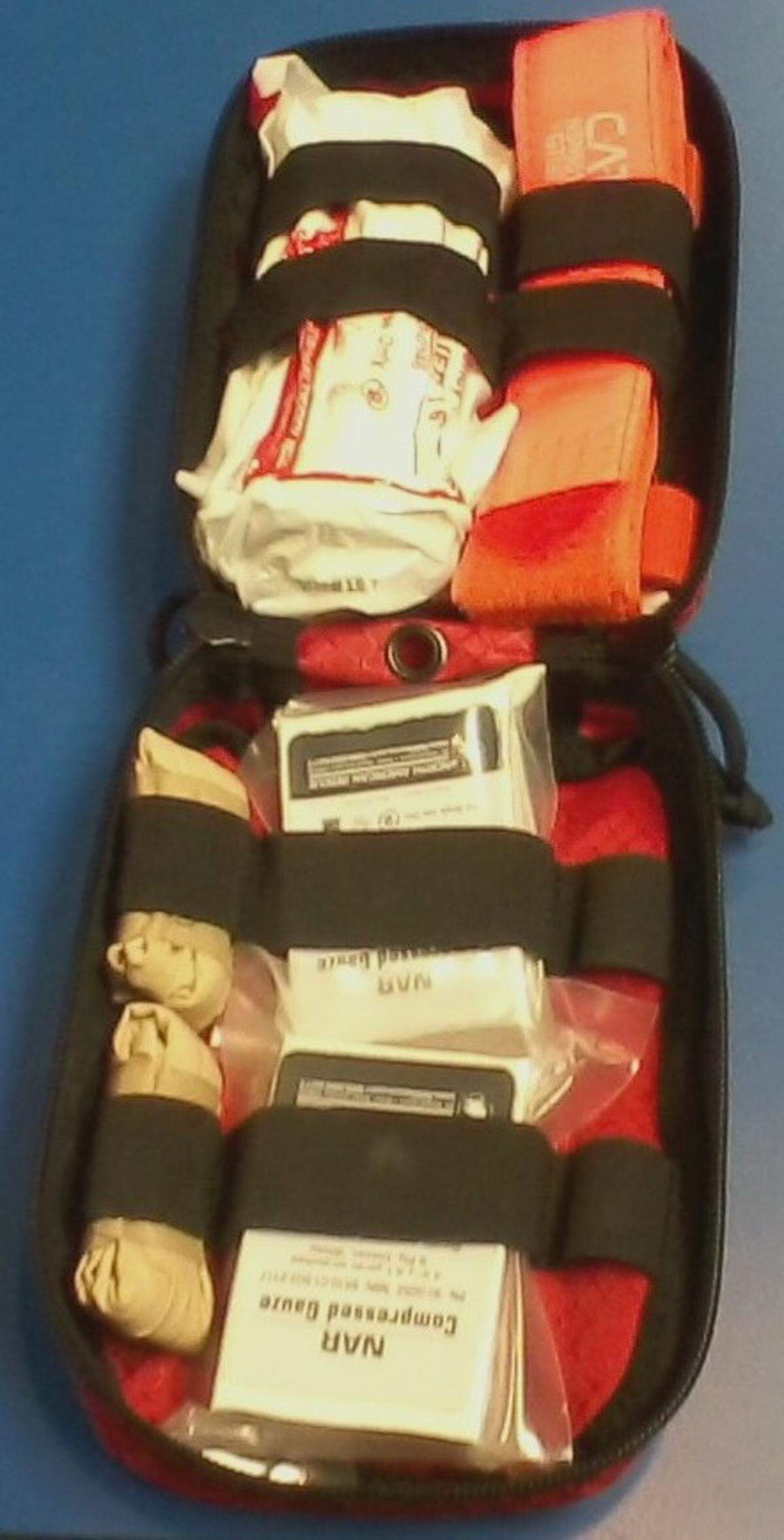 Each Jacob kit includes a tourniquet, two chest seals, bandages, trauma shears and two sets of medical gloves.