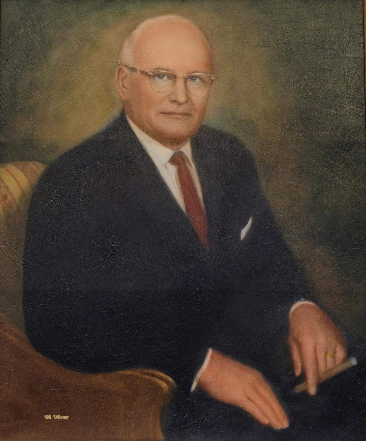 A photograph of a portrait of Randolph “Buster” Murdaugh Jr., Solicitor for the 14th Circuit 1940-87 that is displayed in the General Sessions Courtroom A in Hampton, S.C.