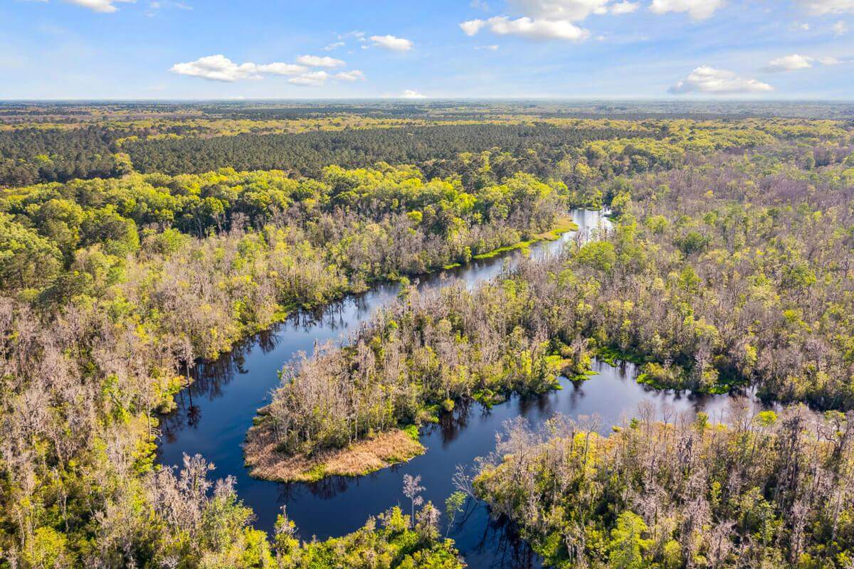 An aerial view of the Old Combahee Plantation, which spans 1851 acres.