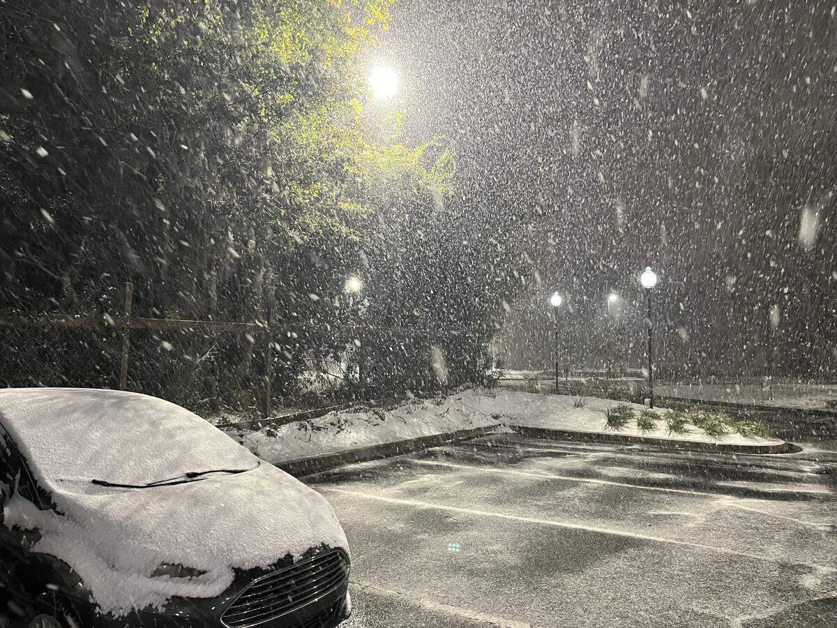 Snow falls Saturday evening off of Ribaut Road in Port Royal. Snowfall was 2-4 inches across the region, according to the National Weather Service in Charleston.