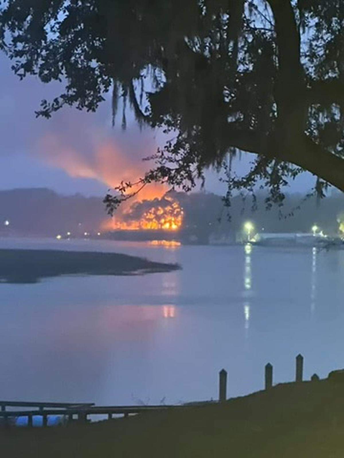 Flames were visible from across the May River during a large house fire Tuesday evening on Old Town Bluffton’s Bridge Street. The blaze destroyed a two-story home built in 1890.