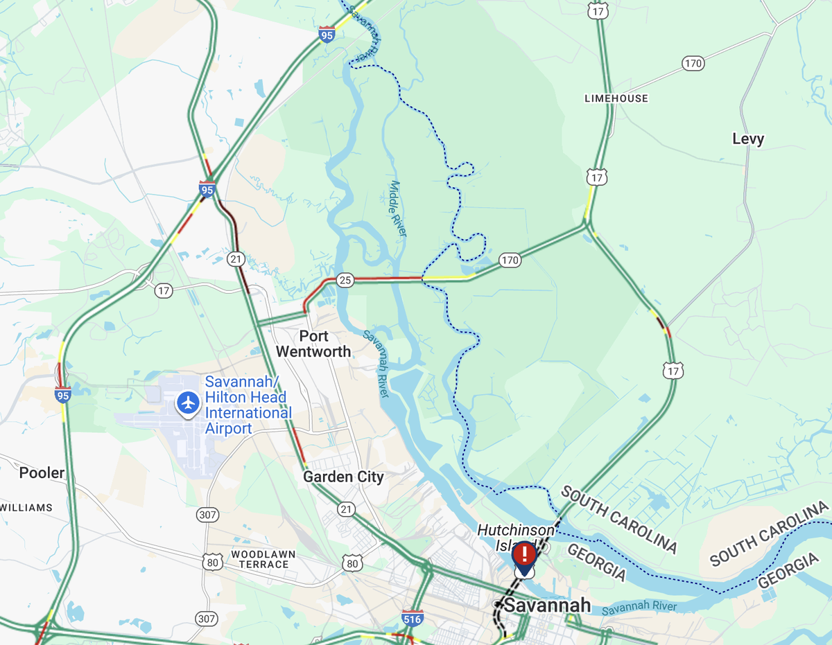 Traffic backups were significant on alternate routes between South Carolina and Georgia around 4:30 p.m. Friday after a crane struck the Talmadge Bridge the afternoon of Aug. 1, 2025, closing the primary route between Jasper County and the Savannah area for “an indeterminate period.”