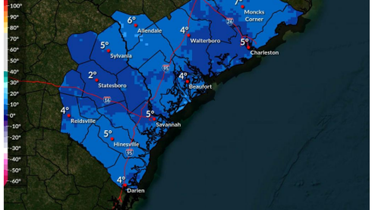 The minimum wind chill in Beaufort County is expected to be as low as 4 degrees Sunday morning.