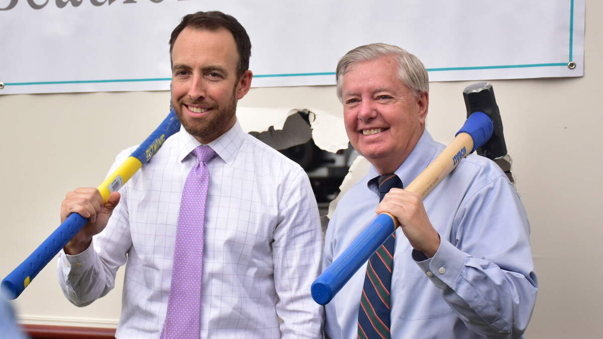 Russell Baxley, Beaufort Memorial Hospital president and CEO, left, with U.S. Sen. Lindsey Graham at the groundbreaking ceremony for the expansion of the surgical pavilion. The project will modernize and increase the hospital’s surgical capacity.