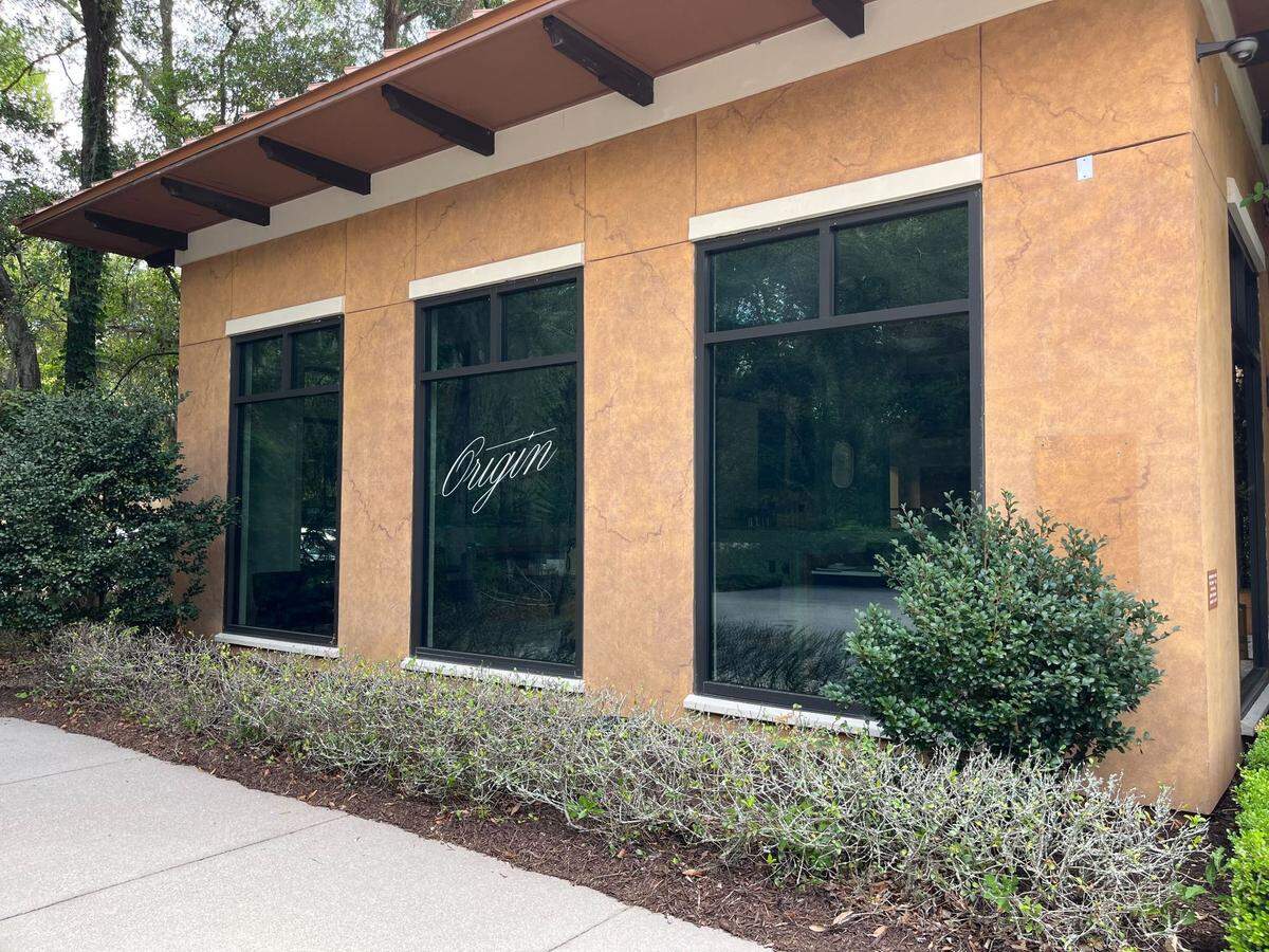 Window front of the Hilton Head Origin Coffee location. July 15, 2025.