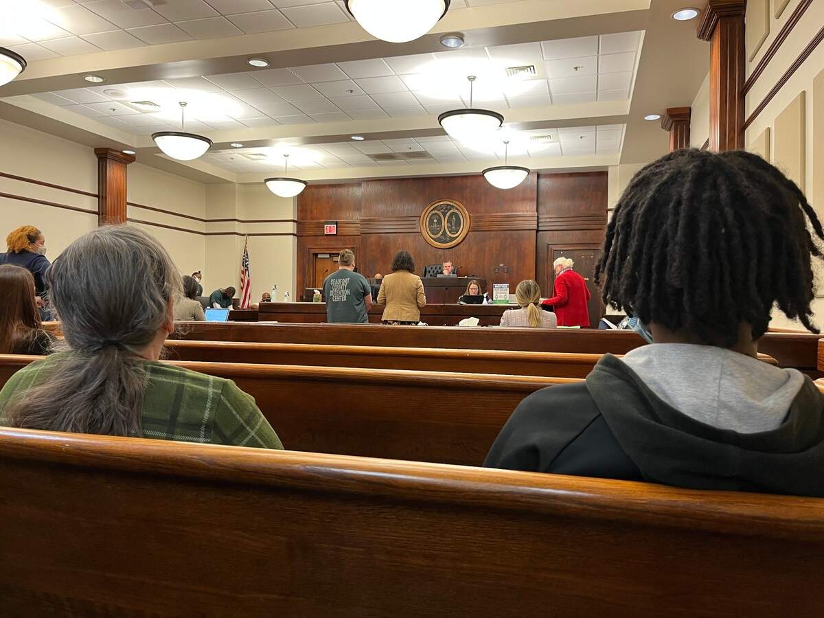 Jonah Bookmiller, 22, of Beaufort stands beside his defense attorney Thursday, Dec. 16, 2021 at the Beaufort County Courthouse for a bond hearing in front of Judge Bentley Price. 