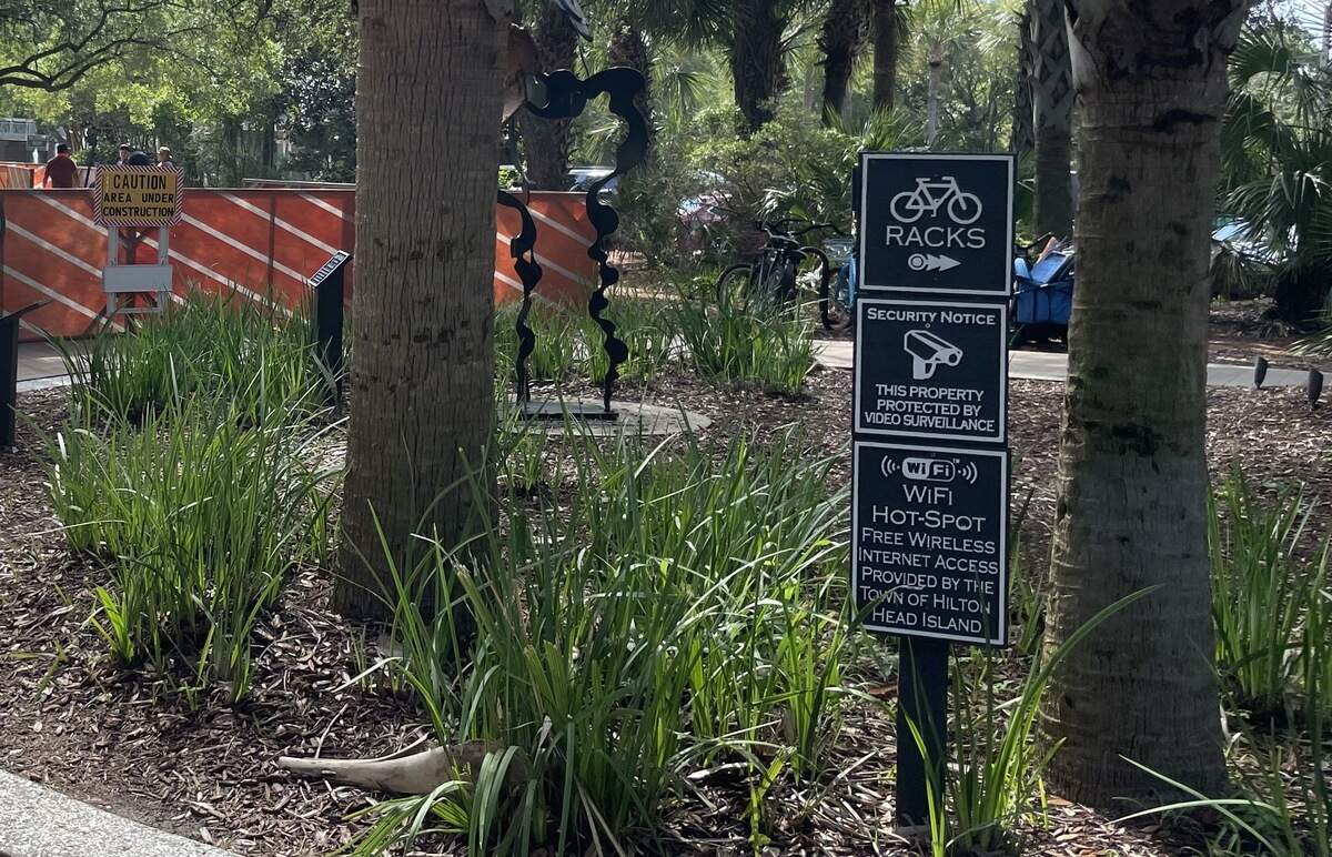 A sign near the entrance to Coligny Beach alerts passersby that the area is monitored by video surveillance.