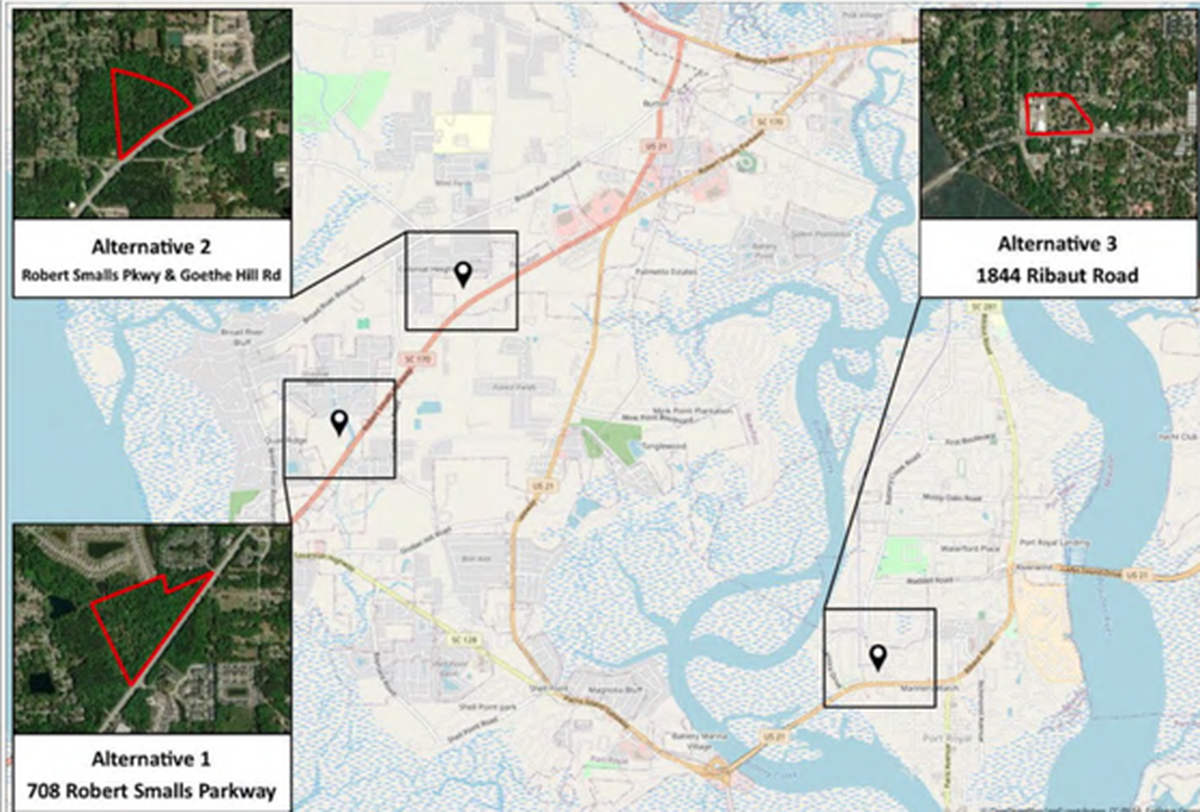 These are the three locations in Port Royal and Beaufort that the VA considered for a new outpatient clinic. It chose alternative 3.