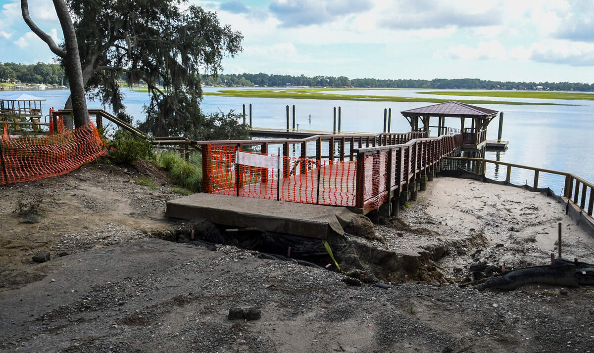 Work continues on the new dock and floating pier at the end of Calhoun Street as seen on Thursday, Sept. 10, 2020 in Old Town Bluffton.