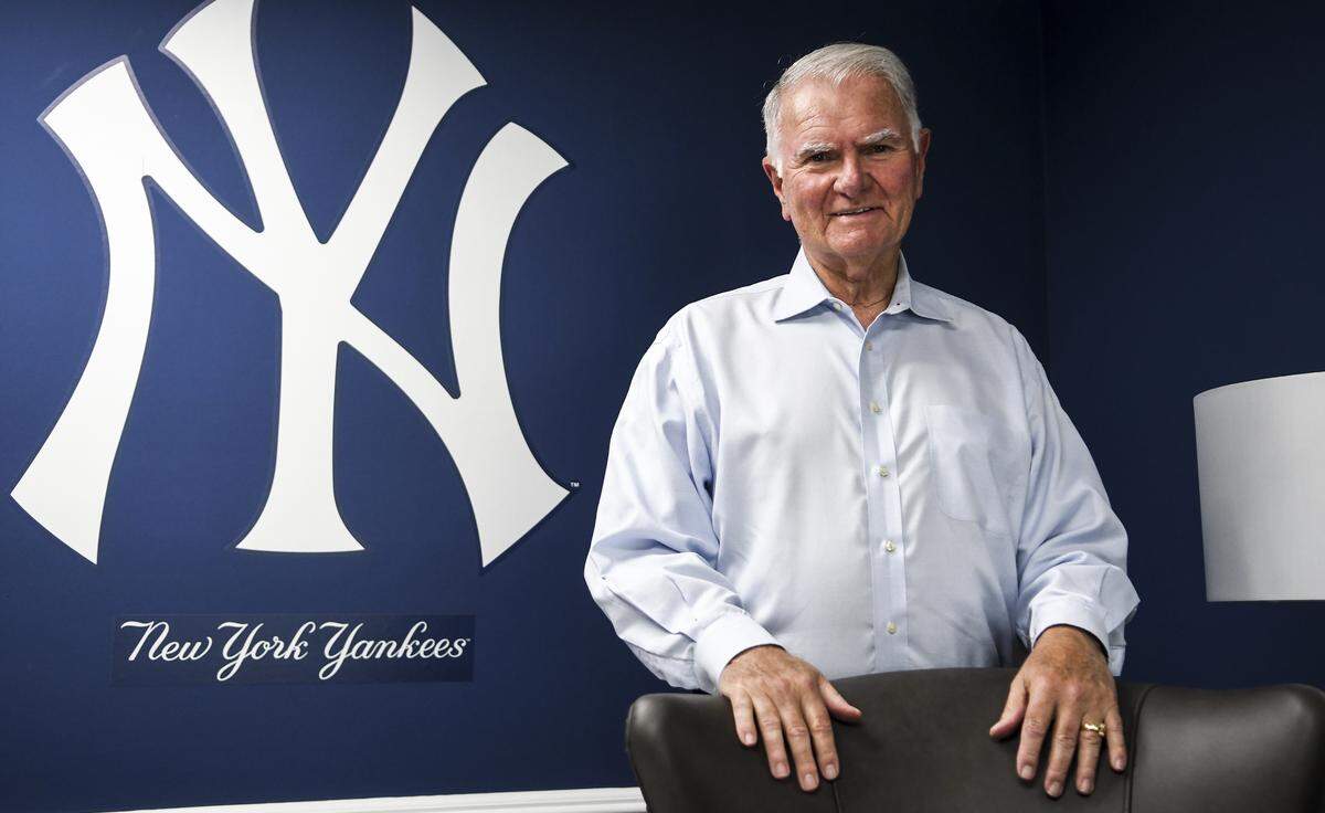 John McCann, mayor of Hilton Head Island, poses for a photo on Wednesday afternoon amongst the royal blue walls and a logo for Major League Baseball’s New York Yankess in his newly decorated office at town hall.