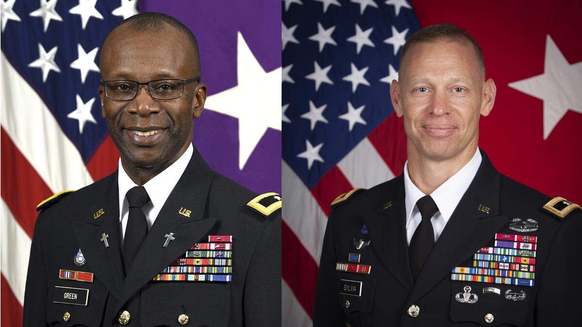 Army Chaplain (Brig. Gen.) William “Bill” Green Jr., left, and U.S. Army Brig. Gen. Brett G. Sylvia.