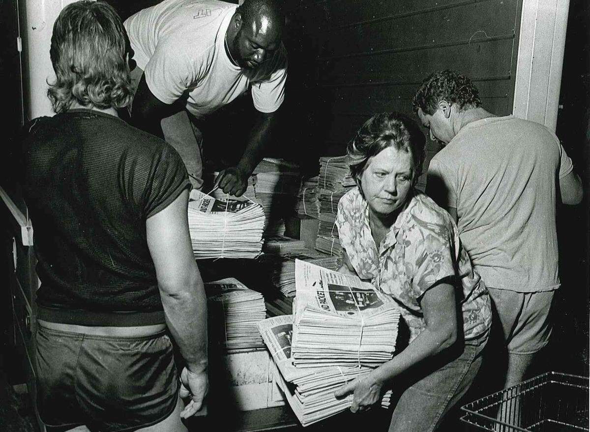 Island Packet newspapers are unloaded from a truck in this undated photo likely from the late 1970s.