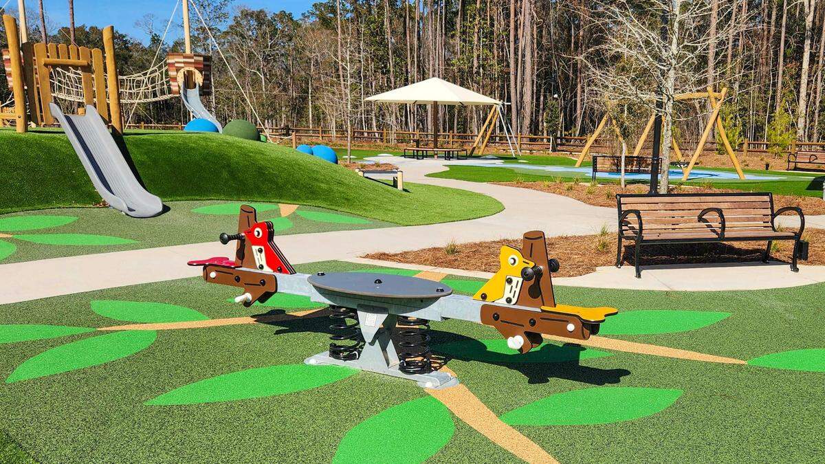 A whimsical see-saw is featured in one section as photographed on Jan. 28, 2025, at the New Riverside Barn Park set for a grand opening on Feb. 22 in Bluffton.