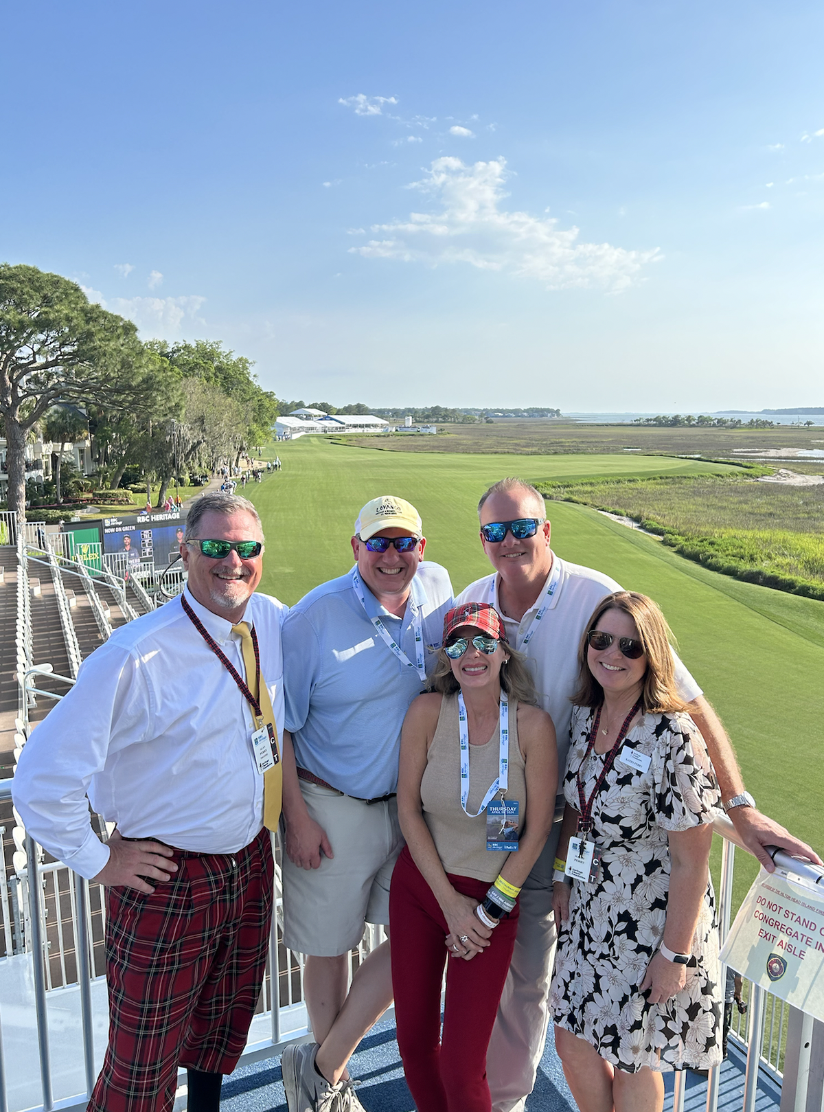Jay Wiendl (far right) stands with Ray Deal, Carolyn Deal, Hilton Head Island Mayor Alan Perry and Kathy Perry at the Heritage golf tournament in 2024.