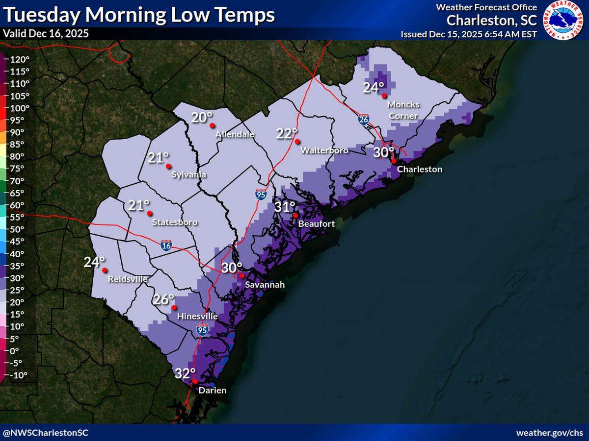 While Tuesday morning will bring colder temperatures, a warm-up is expected throughout the day. Highs will climb into the mid-50s with overnight lows in the low 40s.