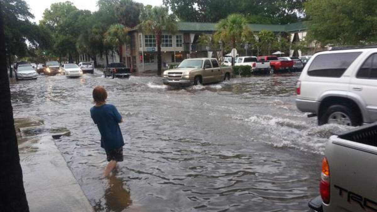 Thunderstorm activity created severe flooding at Port Republic and Carteret streets in Beaufort the evening of July 25, 2014.