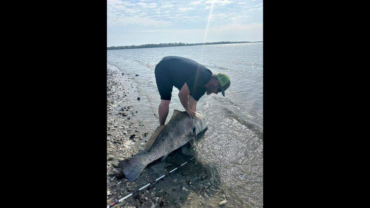 Catch of a lifetime: Matthew Dale caught this black drum fish from Sands Beach Tuesday.